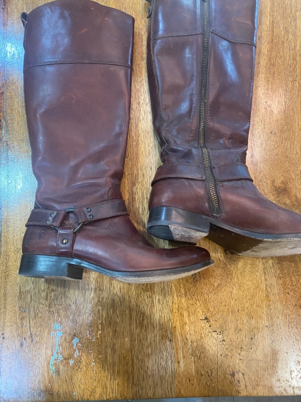 Frye women's zip up tall leather boots, size 7